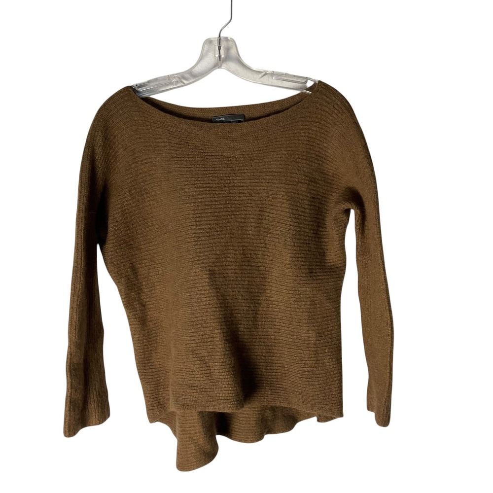 Vince Sweater Ribbed Boat Neck Merino‎ Wool Alpaca Knit Textured Brown Medium